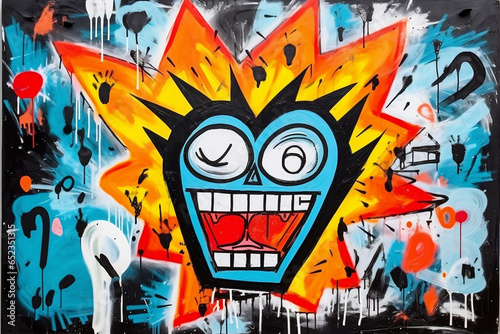 Farbiges Hintergrundbild Graffiti mit Fratze, Abstrakt Kunst photo