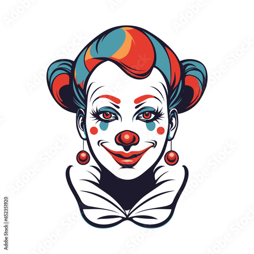 smiling woman clown, face with joker makeup