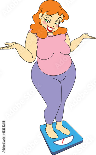 girl controls her weight standing on floor scales