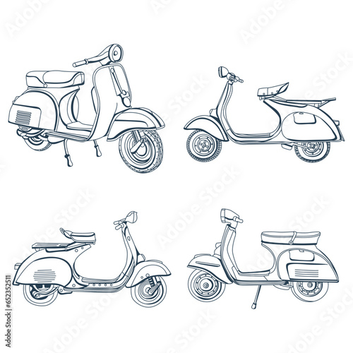 Scooter classic illustration vintage line art style