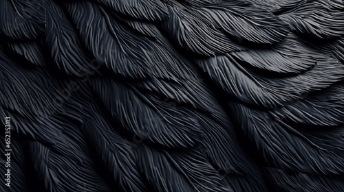 Elegant black feathers surface 3D illustration, modern abstract background. Generative AI © Sunday Cat Studio