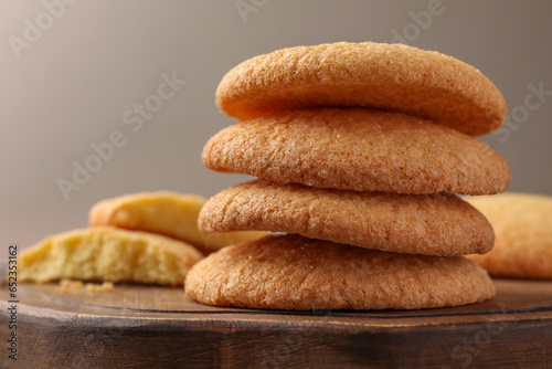 Delicious Danish butter cookies on wooden table, closeup