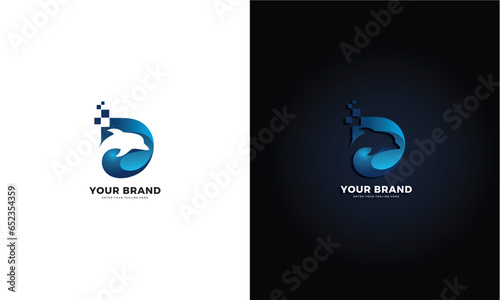 Technology dolphin logo, vector graphic design