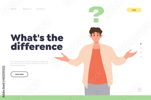 What difference concept landing page design website template with man character having question