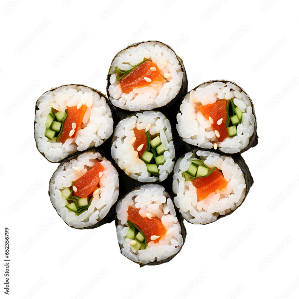 Top view of Korean food Ssambap isolated on a white transparent background Top view of Korean food Ssambap isolated on a white transparent background