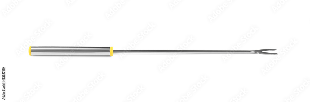 One metal fondue fork isolated on white. Kitchen utensil One metal fondue fork isolated on white. Kitchen utensil