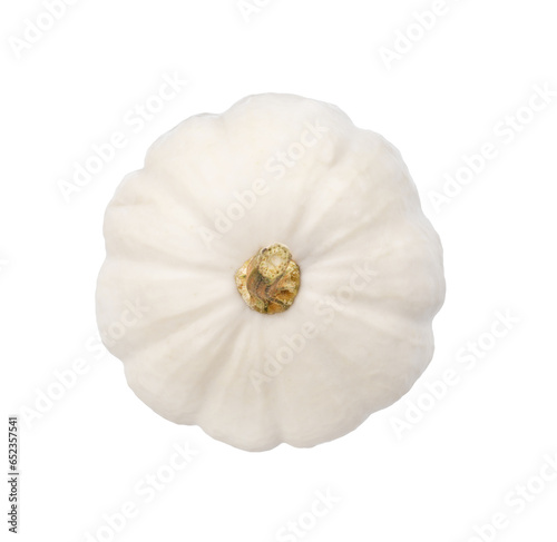 One ripe beige pumpkin isolated on white, top view