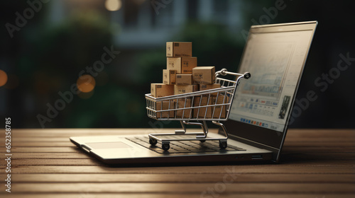 Online shopping, digital shopping cart, e-commerce, person typing on a laptop, to buy products & services on a website, portal, internet sales, virtual store, marketplace, checkout, payment, order
