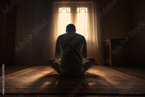 Faithful Contemplation: A Profound Professional Photo Capturing a Man Kneeling in Prayer in a Modern Bedroom, in the Presence of God