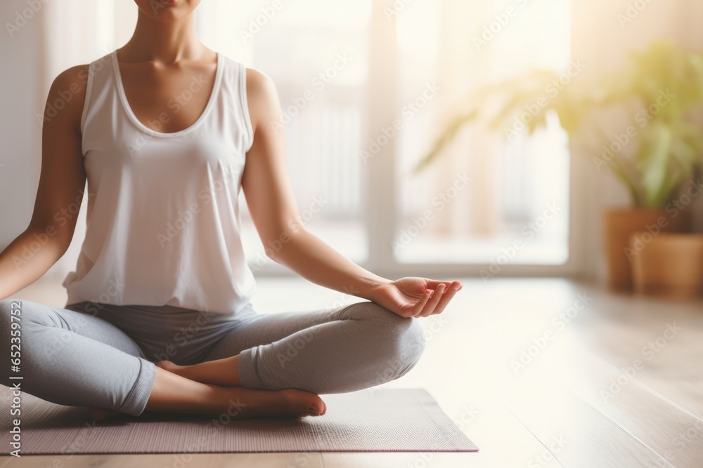 Anonymous Woman Doing Yoga at Home: Lotus Position Anonymous Woman Doing Yoga at Home: Lotus Position