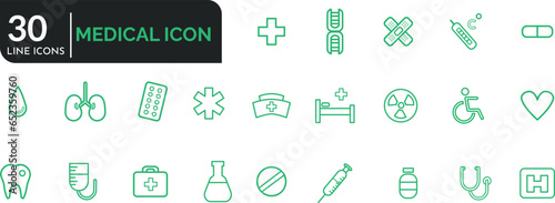 Healthcare Editable Stoke line icons Health Care, Internal Organs, Drugs, Symptoms, Dental . Vector Illustration.