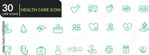 Medical Editable outline icons Health Care, Internal Organs, Drugs, Symptoms, Dental and Fly. Vector Illustration.