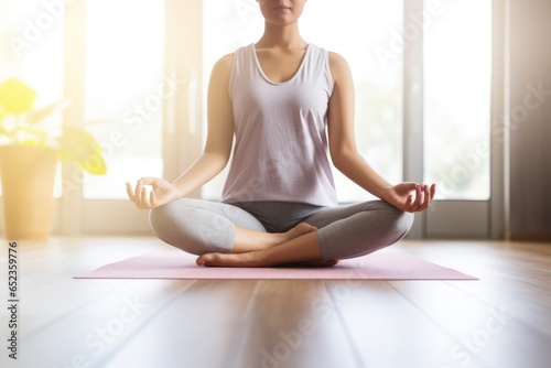 Anonymous Woman Doing Yoga at Home: Lotus Position