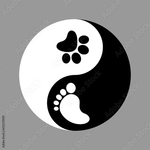 Vector Yin Yang symbol without border with human and animal footprints instead of circles.