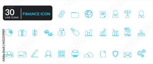 Set of 33 Finacial outline icons. Accountant, financial, business firm tax, statement, balance sheet icons. Vector illustration