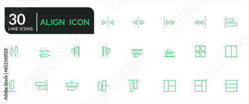 Set of 33 outline align stroke line. icons . left align, right align, mid align icon set. vector illustration.