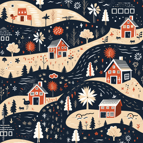 American country pattern pattern, background, hand-drawn cartoon flat art Illustrations in minimalist vector style