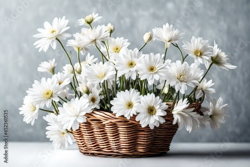 bouquet of white flowers in a basket