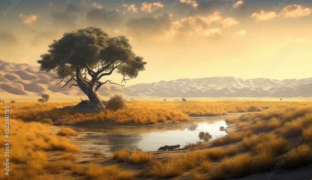 A cinematic African landscape featuring sweeping grasslands