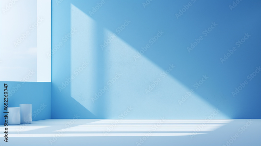 blue background for product presentation with shadow and light from windows. Generative AI blue background for product presentation with shadow and light from windows. Generative AI