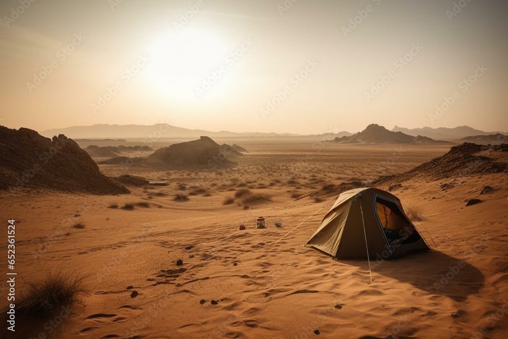 Camping amidst desert landscapes. Generative AI