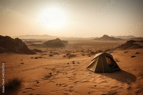 Camping amidst desert landscapes. Generative AI