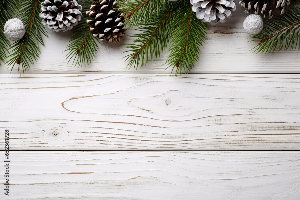 Fototapeta premium Christmas background with fir branches and cones