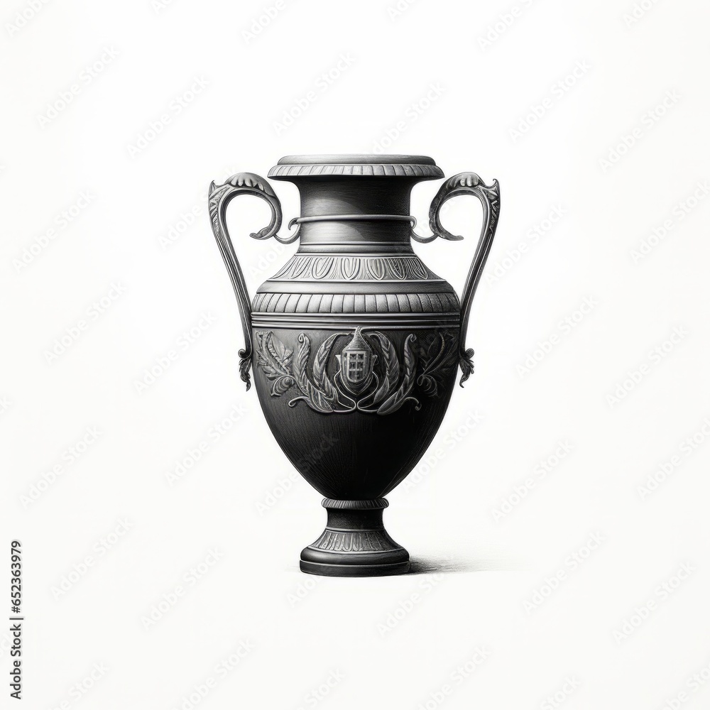 Antique vase ancient Greek Amphora sketch engraving illustration. Scratchboard imitation. Black and white hand drawn pencil skatch image.