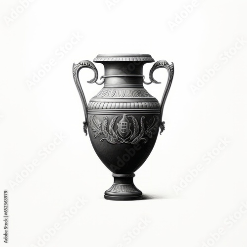 Antique vase ancient Greek Amphora sketch engraving illustration. Scratchboard imitation. Black and white hand drawn pencil skatch image.