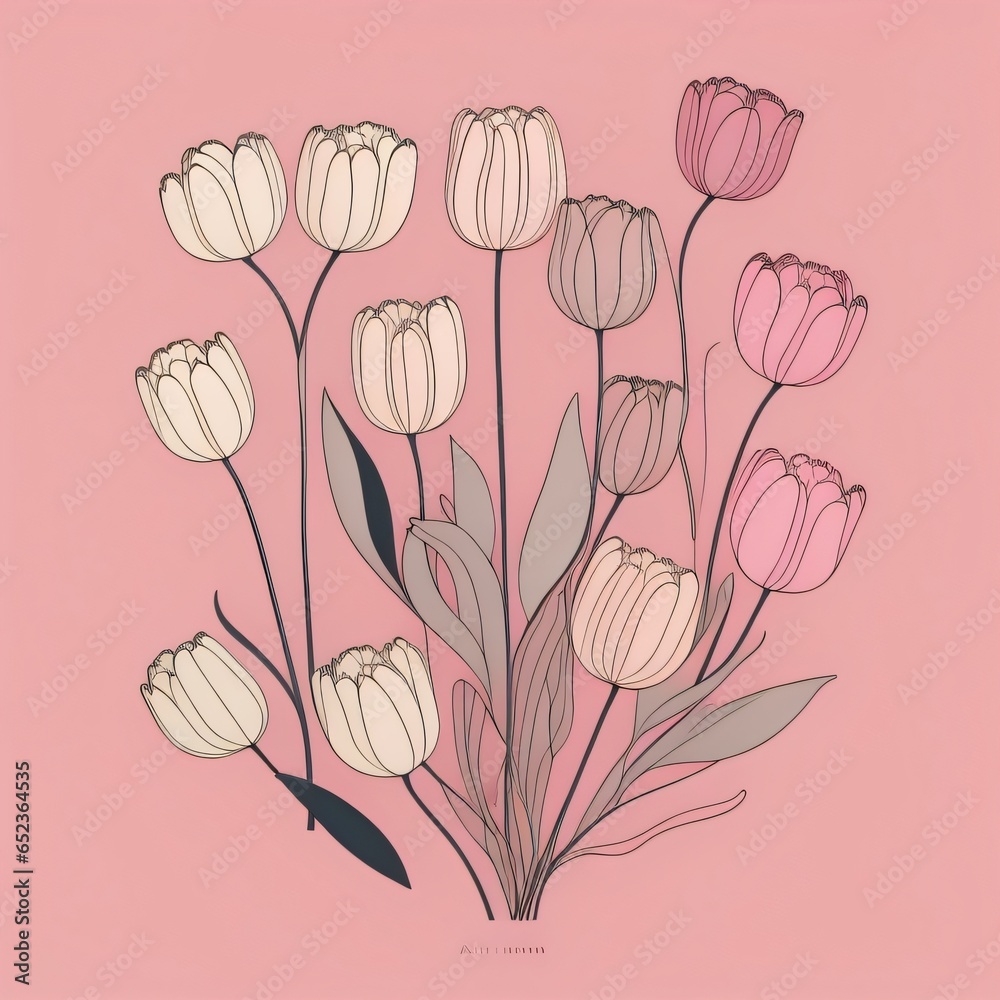 Fototapeta premium hand drawn flat design simple flower outline made with Generative AI