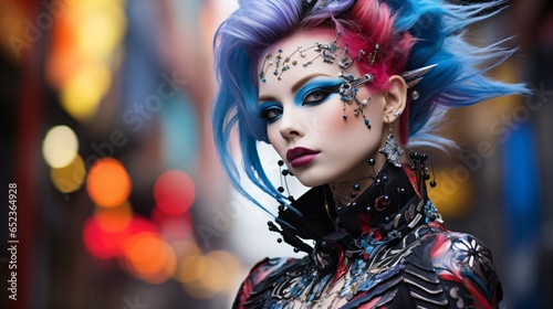 modern japanese woman with crazy jewelry and punk hairstyle © CROCOTHERY