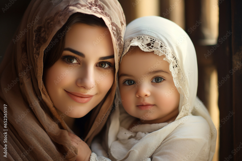 Generative AI photo of happy mom hugging little child family time concept Generative AI photo of happy mom hugging little child family time concept