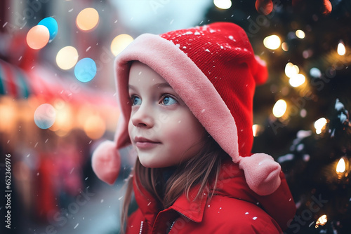 beatuiful portrait of a young girl model looking at the camera on a Christams winter and festive atmosphere photo