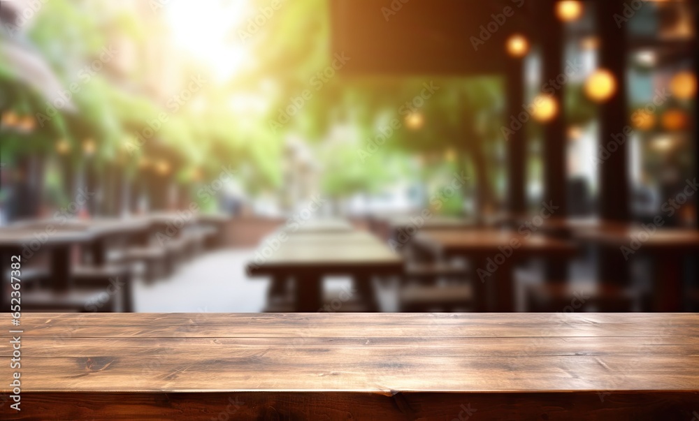 Modern cafe aesthetic. Empty wooden table in soft bokeh light. Vintage counter in eatery. Abstract montage of rustic dark tabletop Modern cafe aesthetic. Empty wooden table in soft bokeh light. Vintage counter in eatery. Abstract montage of rustic dark tabletop