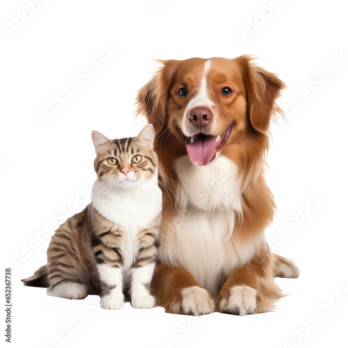 dog and cat happy isolated on white
