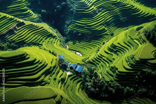 Terraced rice field in harvest season