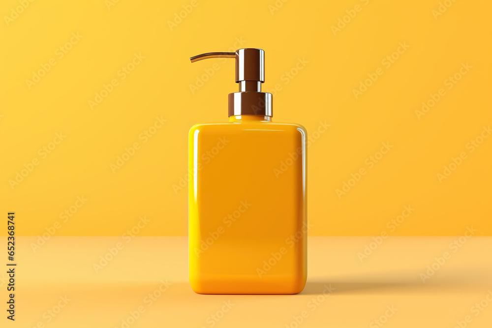 Soap dispenser on a yellow background. The concept of hygiene and care Soap dispenser on a yellow background. The concept of hygiene and care
