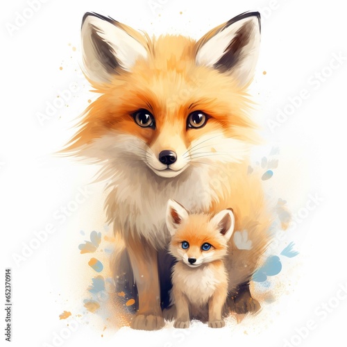 Cute foxes in watercolor style. Vector illustration for your design