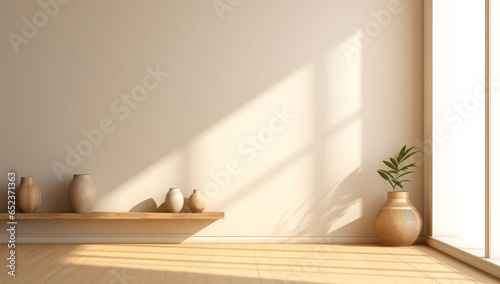 Vászonkép minimalist contemporary room with wooden floor and plants