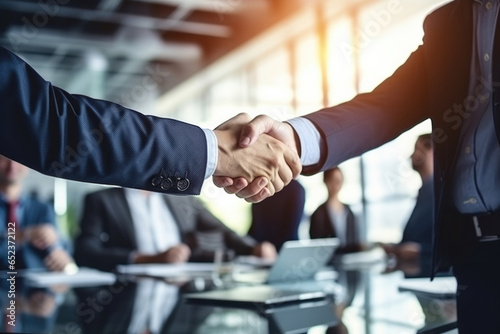 Business people shaking hands during meeting of executives