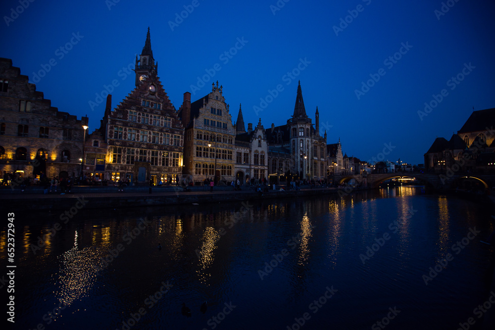 Night view to the city of Ghent, Belgum