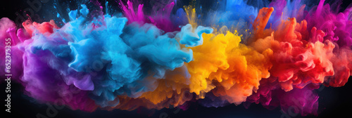 Background of bright colors mixing in water. Horizontal banner