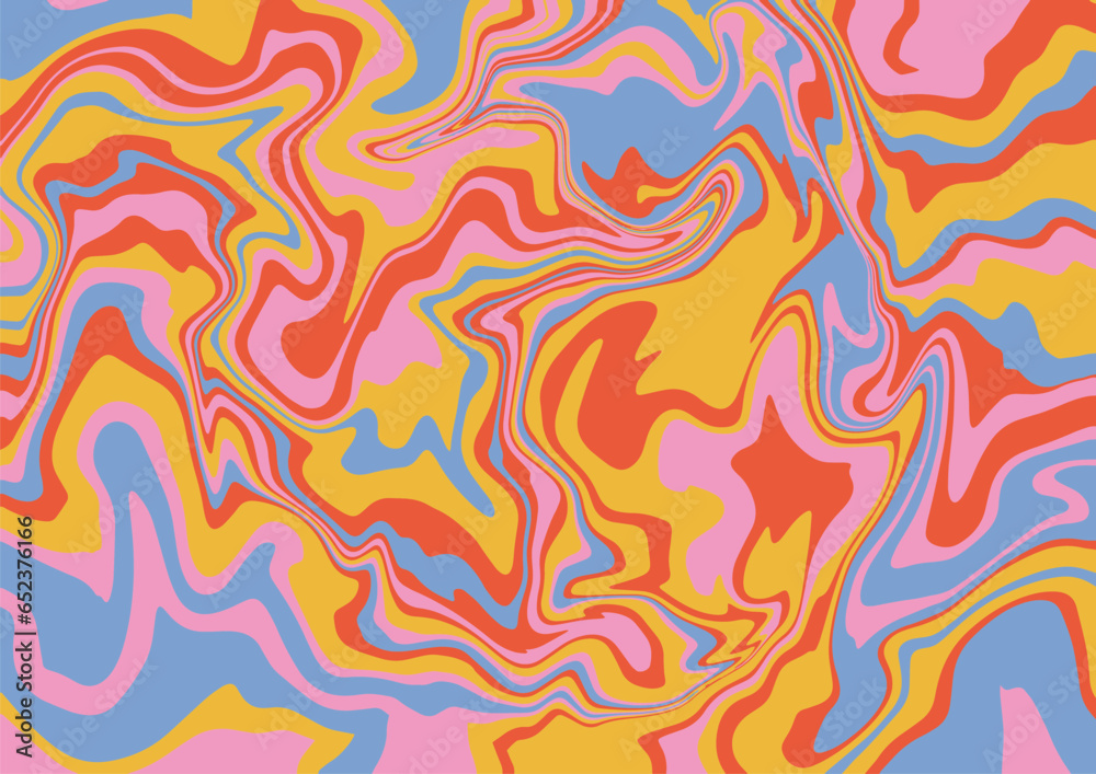 Groovy op-art trippy background with warped lines. Trippy 60s 70s style flat vector illustration.