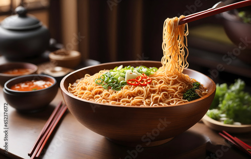 Spaghetti noodles in the bowl : tasty Mein in the bowl : yummy mian chinese dish