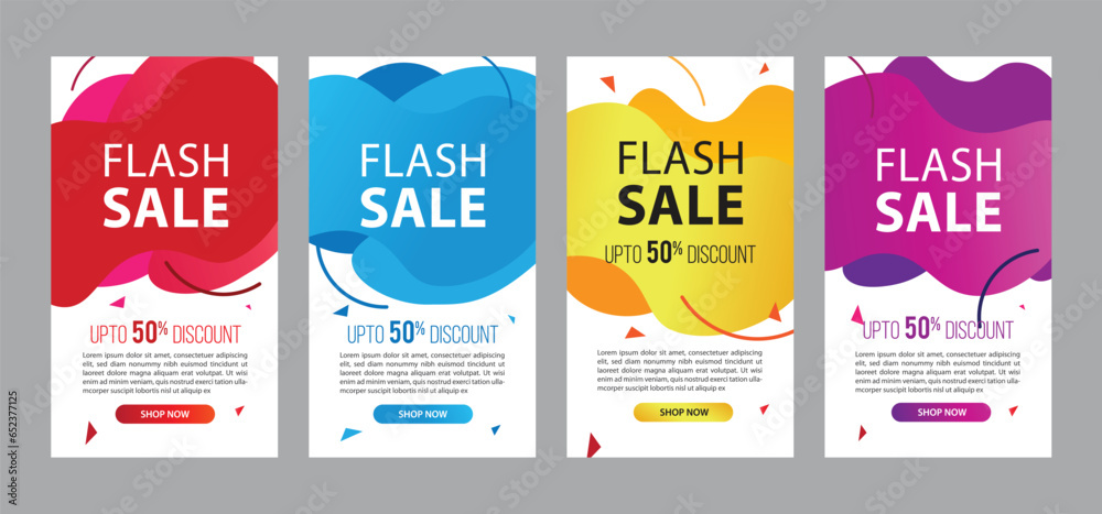 Dynamic modern fluid mobile for flash sale banners. Sale banner template design, Flash sale special offer set. modern mobile for flash sale banners