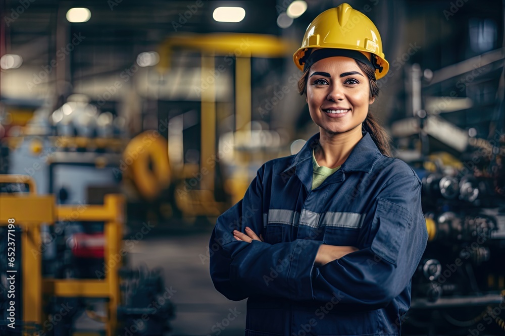 Beautiful latin engineer poses elegant and proud at her workplace. Beautiful latin engineer poses elegant and proud at her workplace.