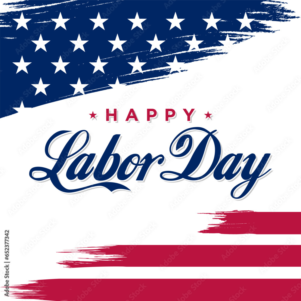 USA Labor Day greeting card with Calligraphy text background in United States national flag colors and hand lettering text Happy Labor Day. Vector illustration USA Labor Day greeting card with Calligraphy text background in United States national flag colors and hand lettering text Happy Labor Day. Vector illustration