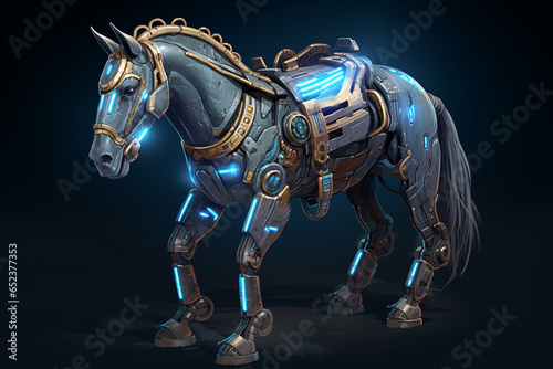 horse robot with future background