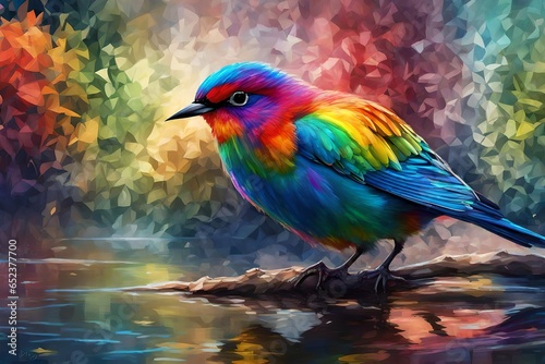 rainbow coloer bird on a branch