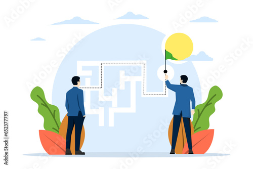 Concept of overcoming obstacles and challenges, solving business problems and finding the best solution, path to success and business strategy. look for solutions to achieve goals. strategy in busines